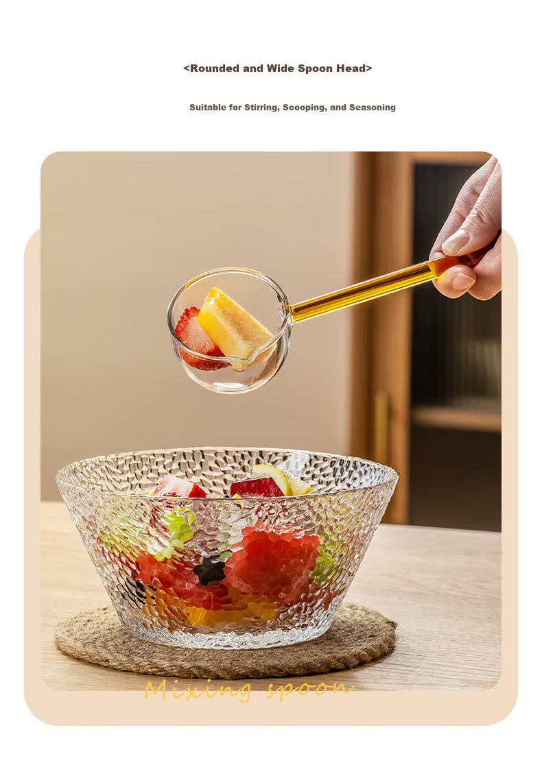 CRISTALGLASS High Borosilicate Long Handle Glass Spoon Large Household Soup Spoon Personal Dessert Stirring Spoon Snail Noodle Slurping Spoon 6