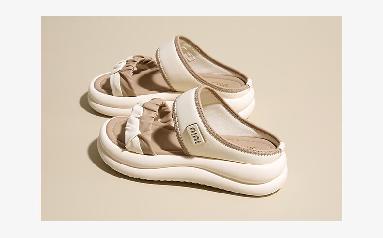 CARTELO Women's Casual Shoes Summer New Fashion Pleated Thick Sole Soft Sole Beach Sandals for Women 1810 Beige Size 36 6