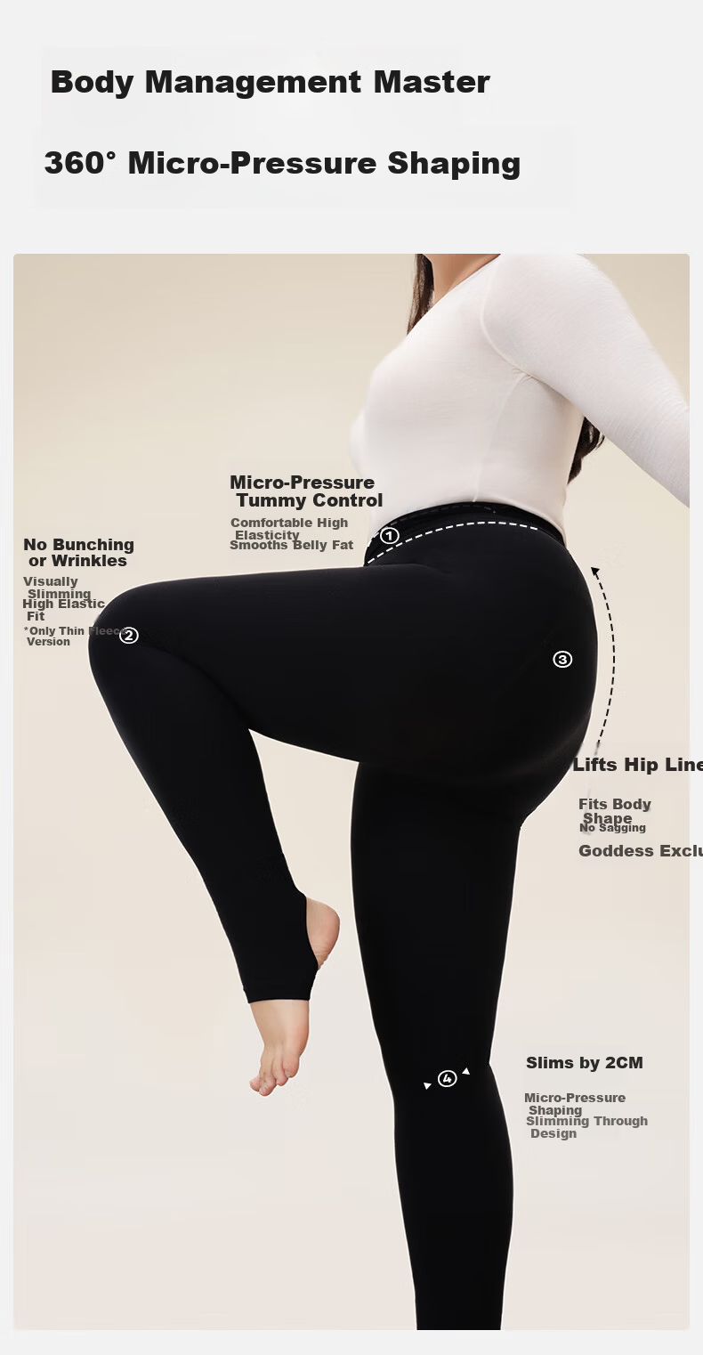 Guniangjia Women's Black Thermal Leggings Autumn Winter Slim Fit Anti-Snag High Waist Fleece-Lined Plus Size Outerwear Tights 7