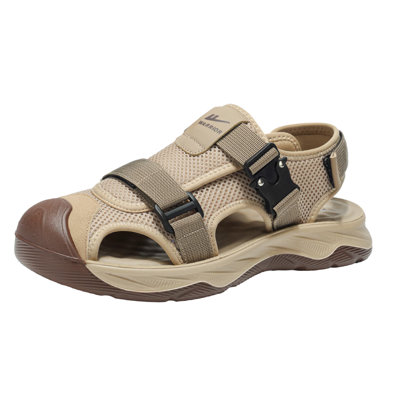 Warrior Men's Summer 2026 New Breathable Mesh Sandals Versatile Outdoor Closed-Toe Slippers Khaki Size 40