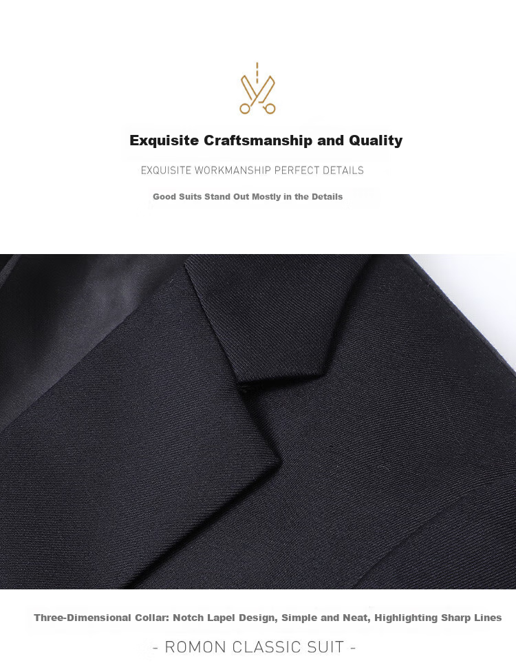ROMON Men's Business Suit Slim Fit Groom Tuxedo Best Man Wedding Suit 14