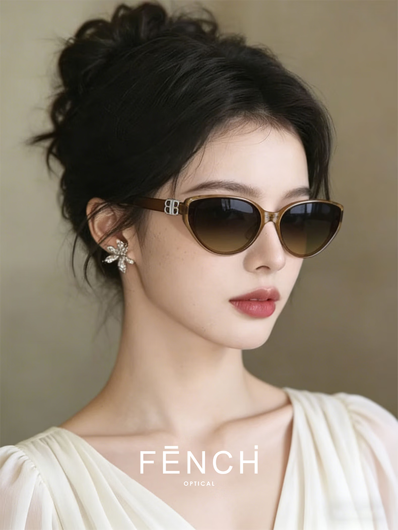 FENCHI Premium Cat Eye Sunglasses for Women 2026 New UV Protection Vintage Round Face Slimming Retro Sunglasses 8