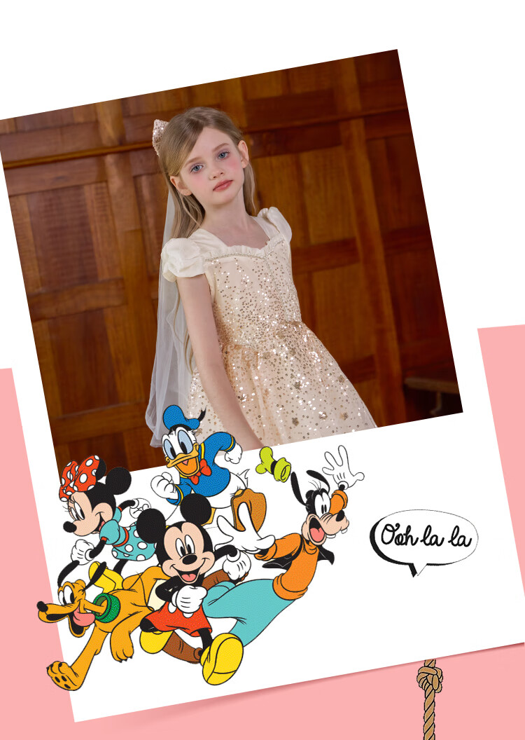 Disney Girls Princess Dress Children's Puffy Dress 2026 Summer New Sequin Short Sleeve Tulle Birthday Party Dress 10