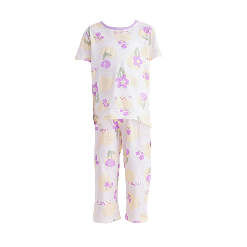 DEESHA Girls' Pajamas, Spring And Summer Thin Mesh Breathable Antibacterial Pure Cotton Air Conditioning Wear, Home Wear Set for Older Childre
