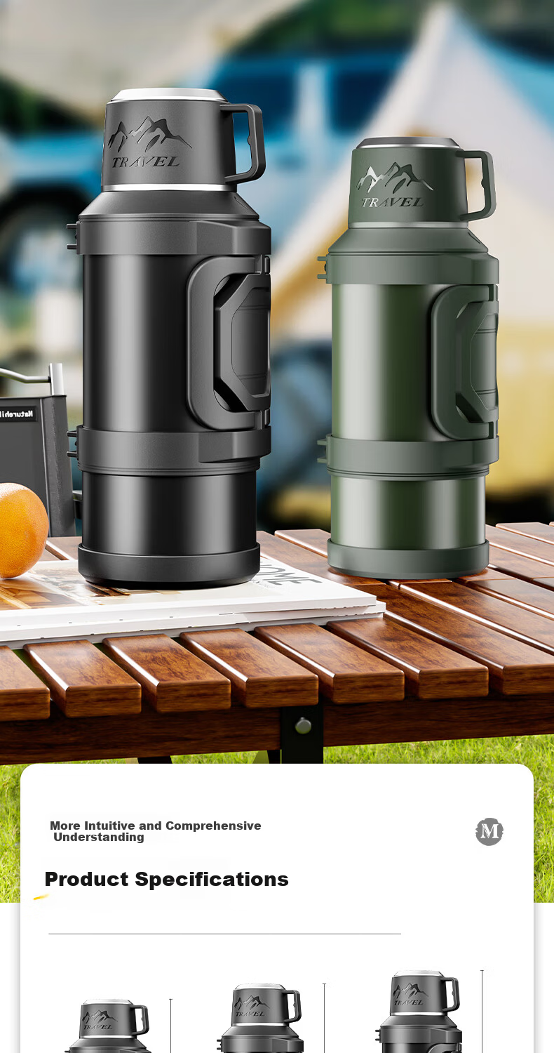 XDO Insulated Thermal Flask Large Capacity Outdoor Car Travel Water Bottle 316 Stainless Steel Lid Portable Home Use 15