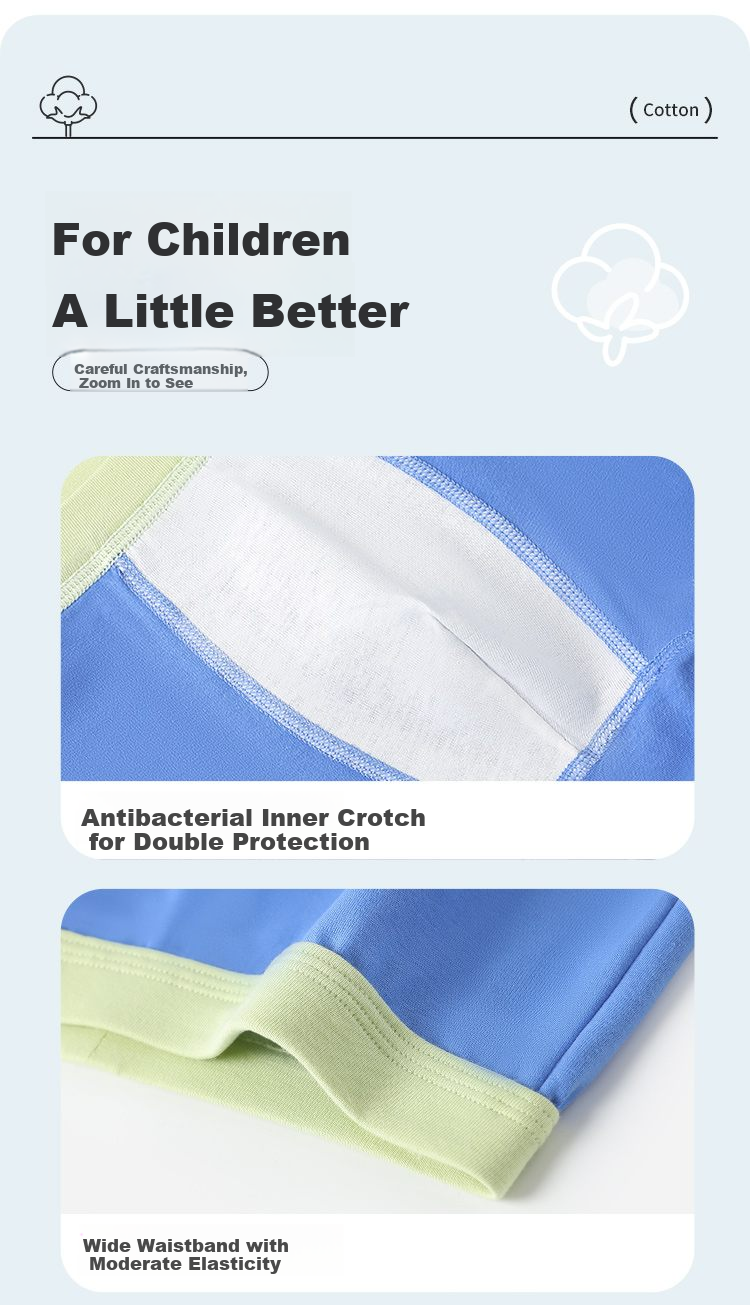 Bingxue Kapok Boys' Underwear A-Class Pure Cotton Boxer Shorts Antibacterial Solid Color for Boys Age 6-12 11