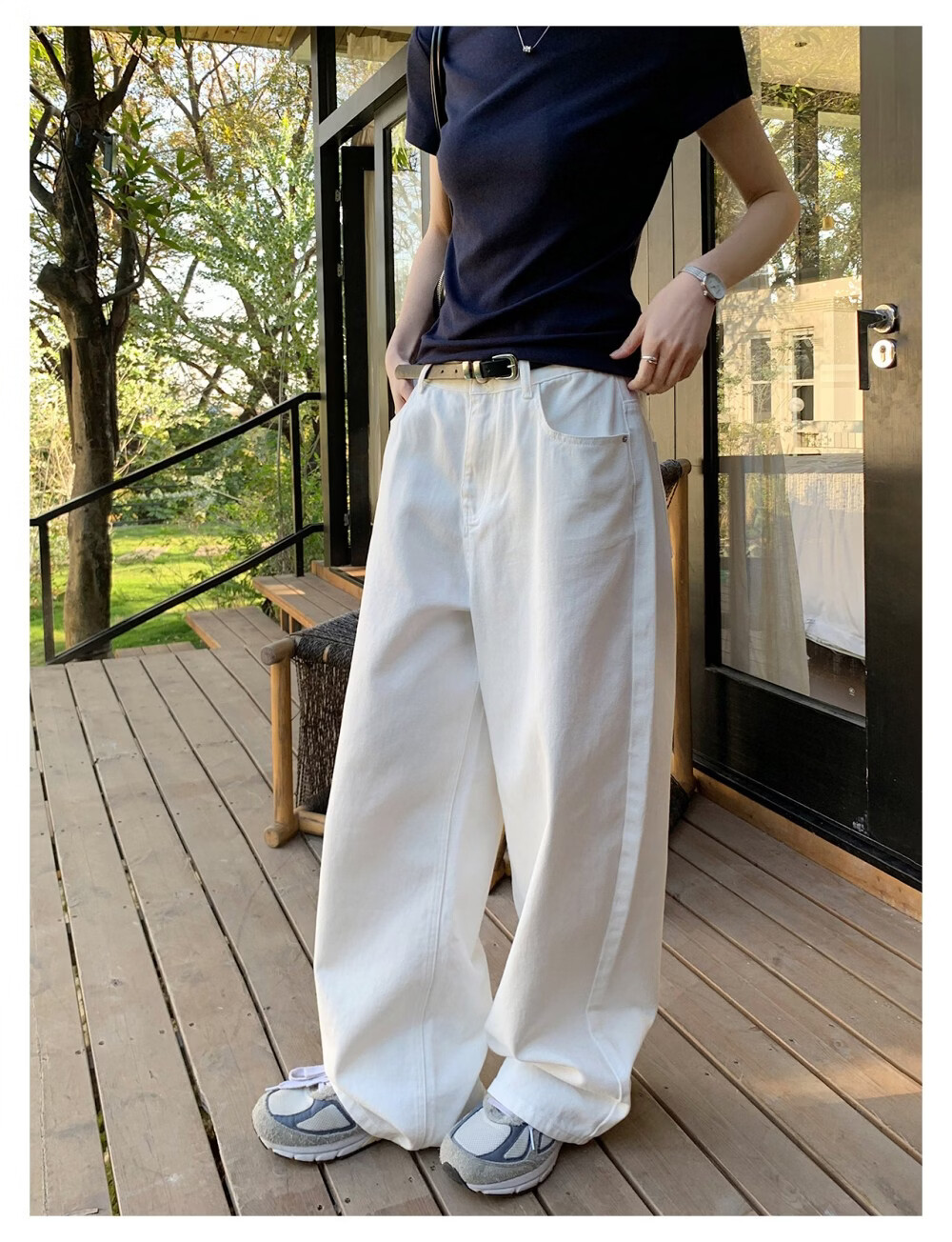 ICH MODE "Versatile Favorite" Loose Slimming Lazy Casual Straight-Leg Jeans Women's Wide-Leg Pants Light Blue S 13