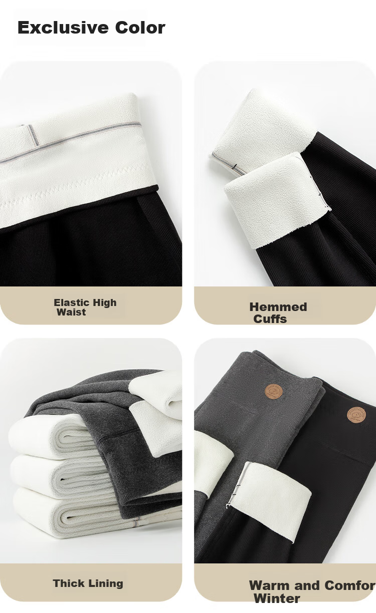 Langsha Women's Fleece-Lined Thickened Warm Vertical Stripe Slim Fit Casual Fashion Cotton Leggings for Autumn and Winter 10