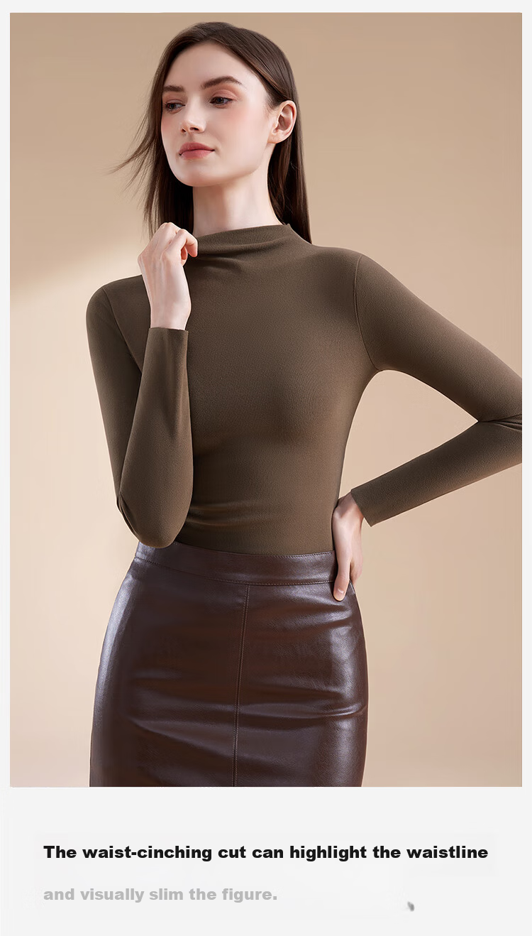 MiiOW Women's Wool Mid-Neck Base Shirt 2025 Autumn Winter Solid Color Slim Fit Long Sleeve Top 7