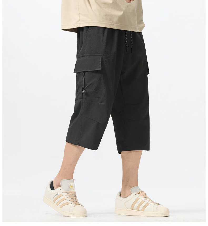 Fingercroxx IT American Workwear Casual Pants Men's Summer Lightweight Breathable Loose Fit Cropped Pants Black M 10