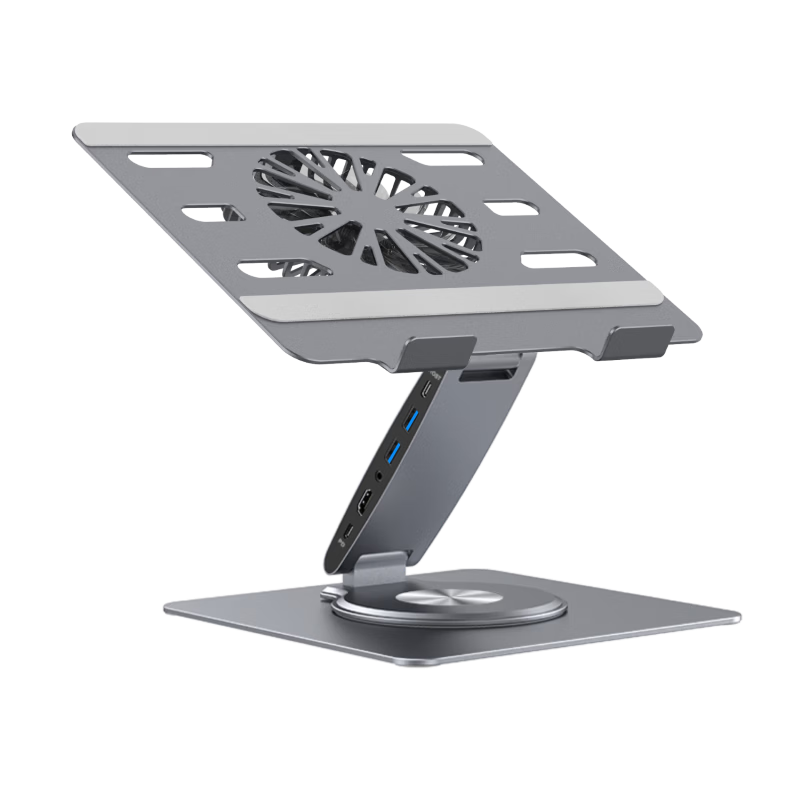 Hanzichen Laptop Stand with 10-Port Type-C Docking Station, 4K60Hz Display, PD 100W Power Delivery, USB 3.0 Transfer, 360-Degree Rotatable Aluminum Alloy Stand with Cooling Fan