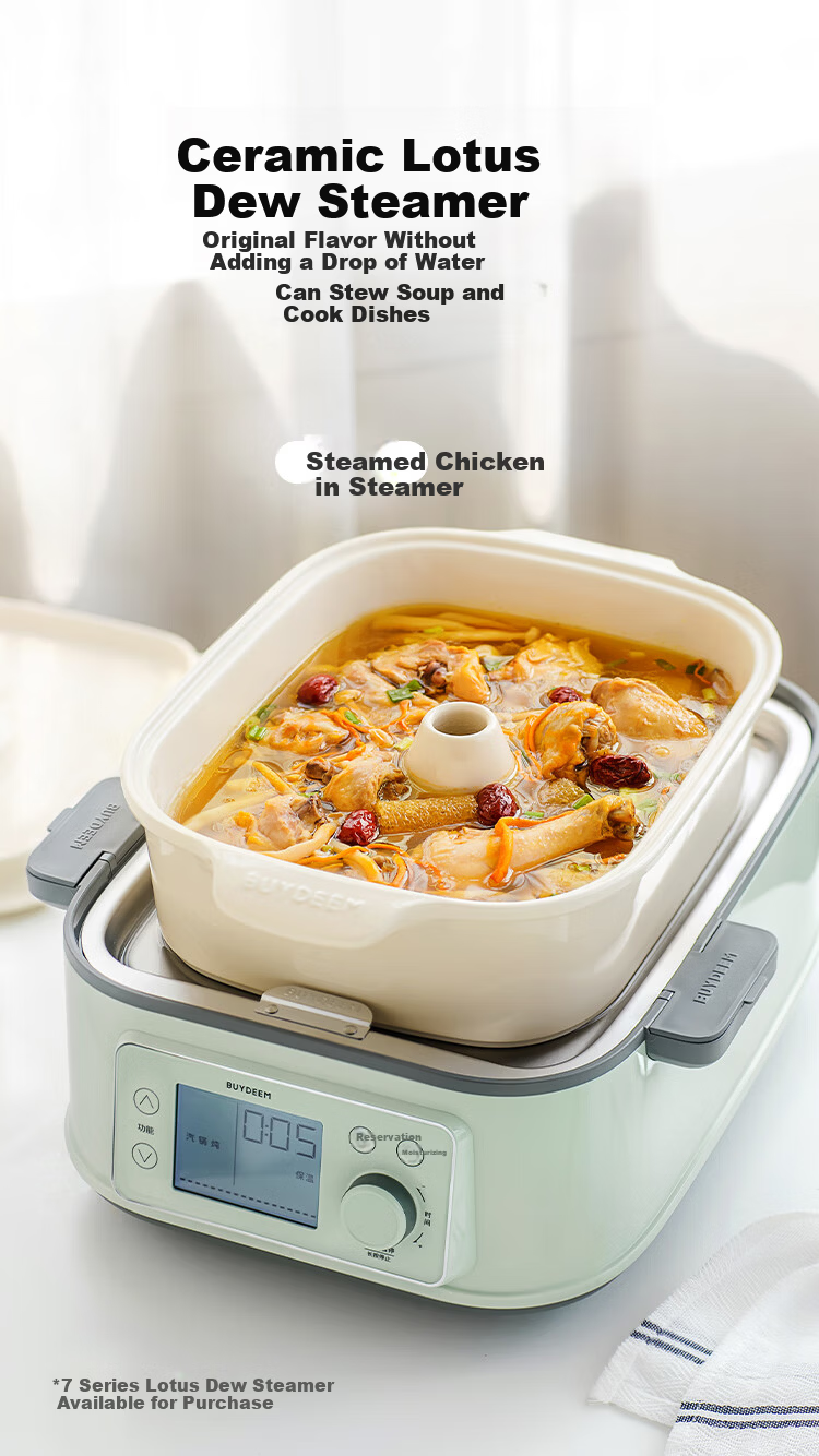 Buydeem Ceramic Large Stew Pot 2L Ceramic Steaming Bowl Soup Pot Household Tableware Microwave Bowl Steaming Stew Pot Compatible with Electric Oven Pear Blossom White Accessories 5