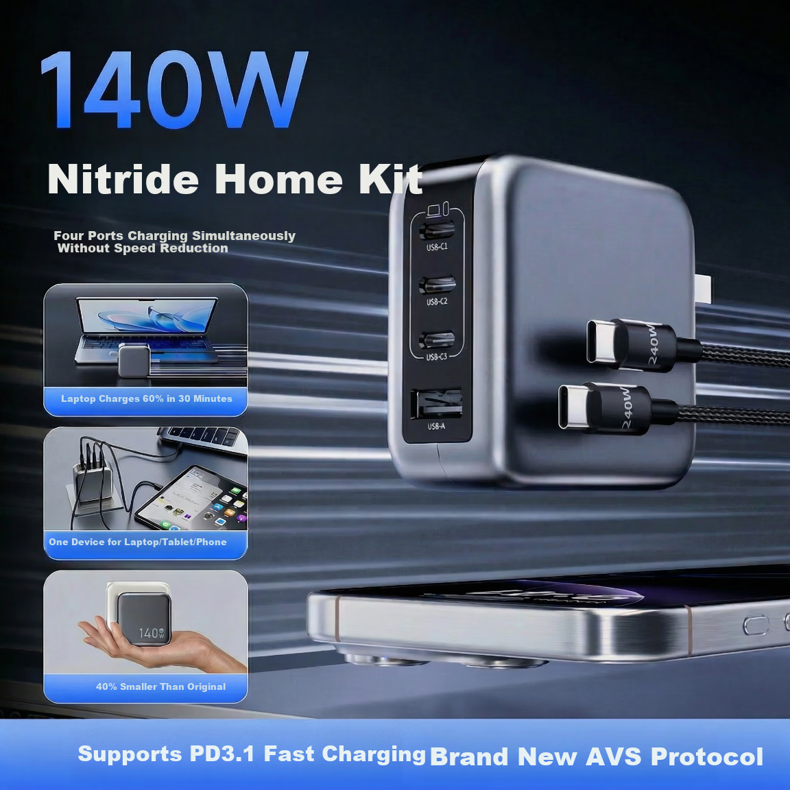 JD Jingzao 140W GaN Charger Set Type-C Multi-Port Fast Charger Compatible with PPS/PD100W for Apple Xiaomi 17 Phones MacBook Pro Laptop 240W Cable