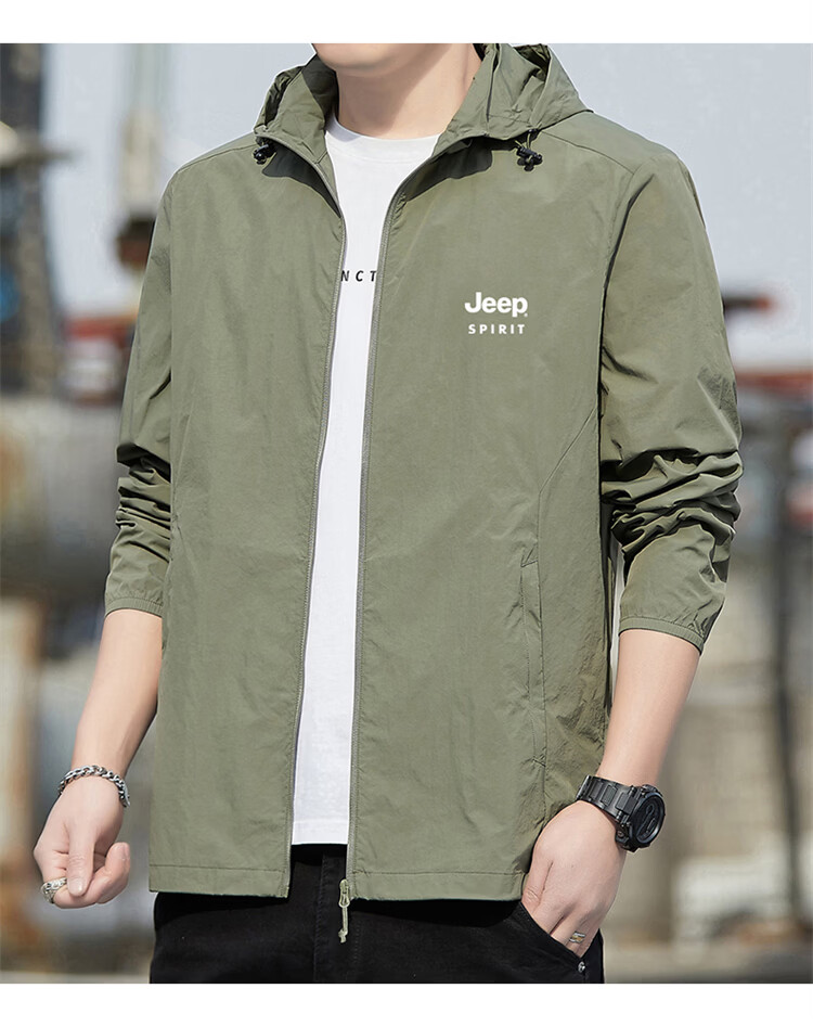 JEEP SPIRIT Men's Summer Ice Silk Breathable Sun Protection Jacket Quick-Dry Outerwear Mountain Gray L 11