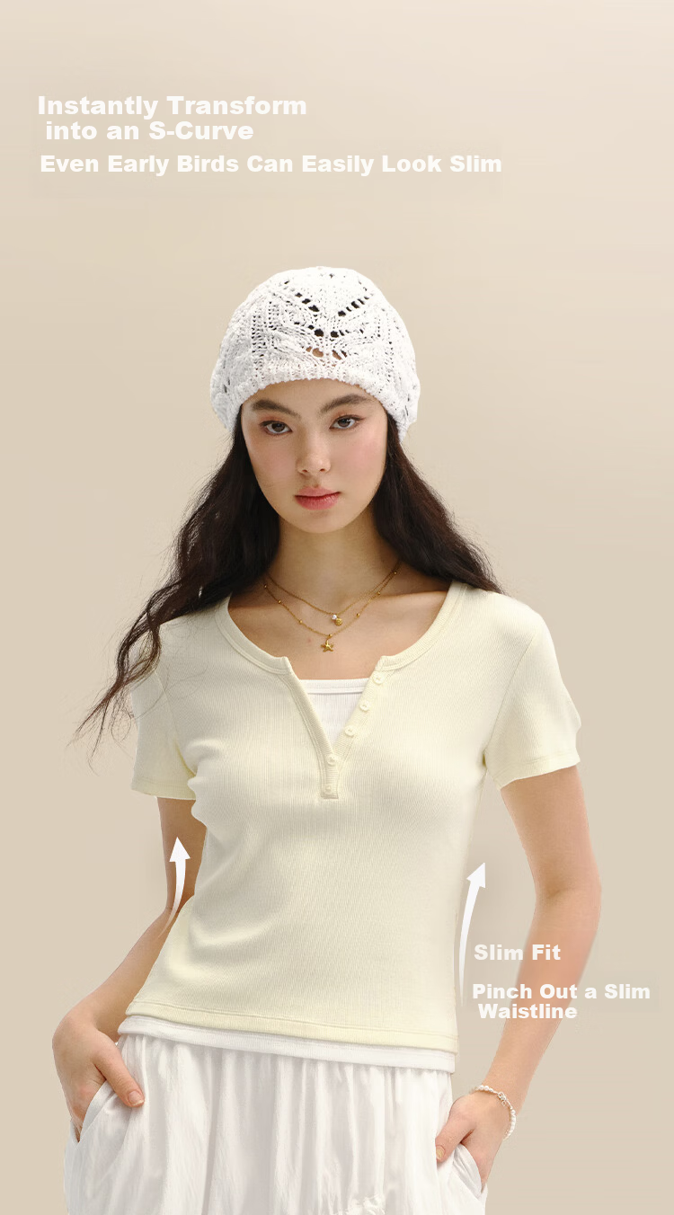 Semir Mall Style | Women's Summer Short Sleeve T-Shirt, Short Colorblock Fake Two-Piece, 2026 Shoulder Top 101326100004 8