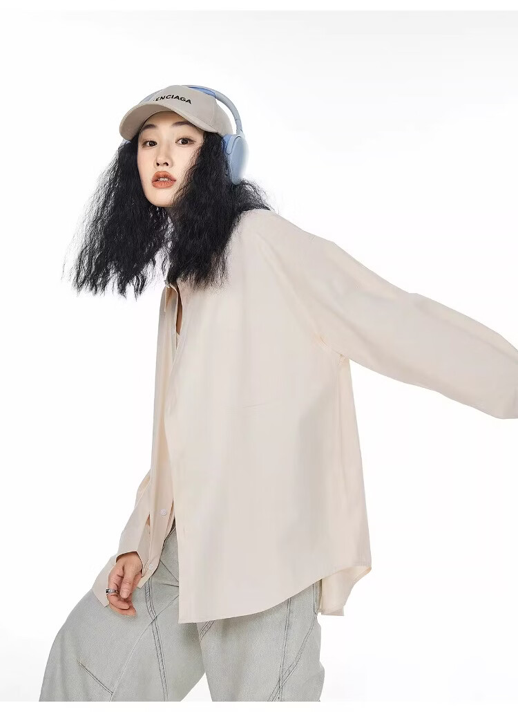 ICH MODE Blue Long Sleeve Women's Shirt Summer Loose Casual Blouse Versatile Trendy Top Jacket Blue S 36