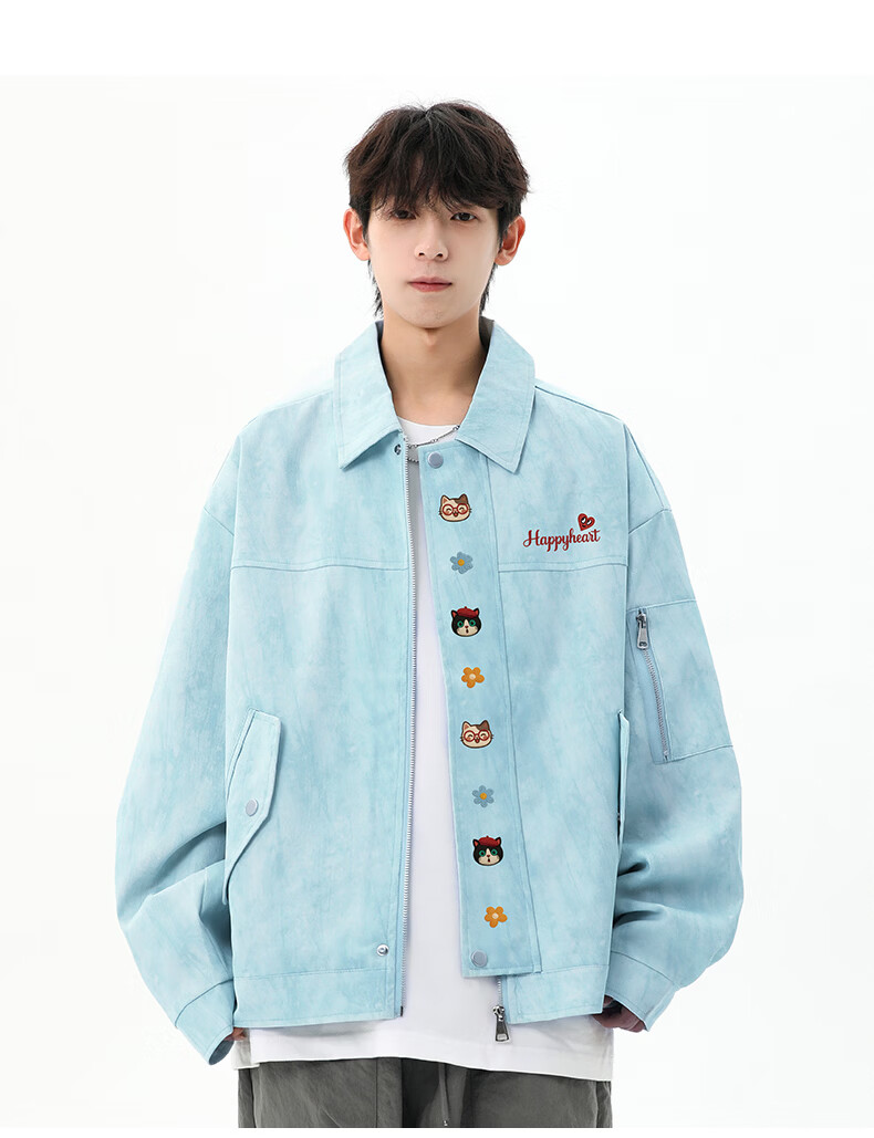 Charles Heart American Street Tie-Dye Lapel Jacket Men Spring Autumn Loose Fit Couple Dark Gray XL 15