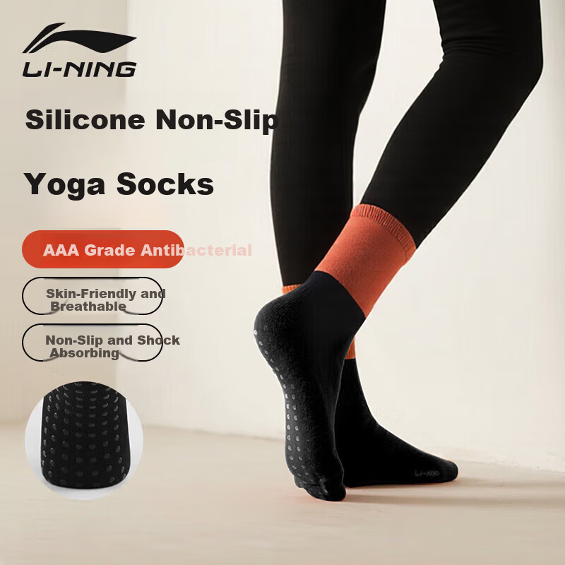 LI-NING Yoga Socks Pilates Socks Professional Non-Slip Floor Socks Women's Dance Fitness Aerobics Mid-Calf Sports Cotton Socks