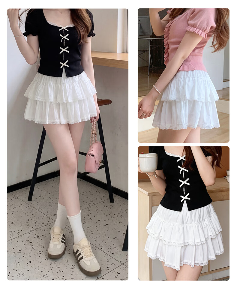 Langsha White Lace Cake Skirt Women's Spring Summer Slim Fit Beautiful Ballet Style High Waist French Puff A-Line Mini Skirt 13