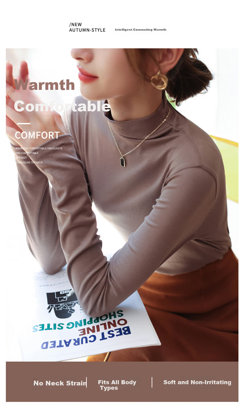 LangSha Modal Base Layer Women's Autumn New Half Turtleneck Top Elastic Slim Fit Long Sleeve T-Shirt 3