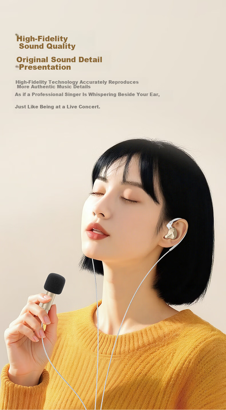 Quanmin K Ge Tencent Music Joint Custom Immersive Sound Computer Sound Card Wired Control K Song Headset Microphone Speaker with Scoring Live Singing Recording Kpods Pro - Gold 4