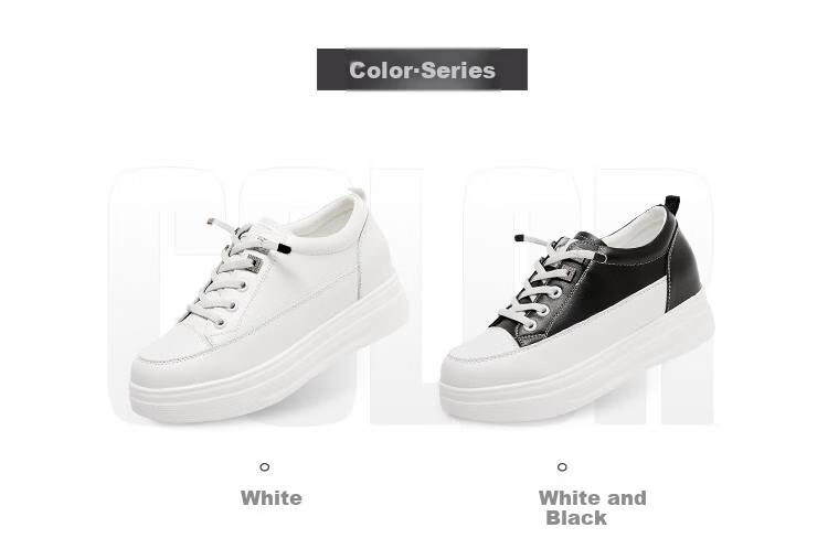 RED DRAGONFLY Women's Thick Sole Height Increasing Elastic Band Casual White Sneakers WPB34003 White Black Size 39 6