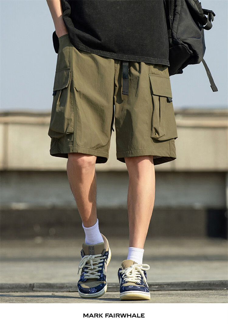 MARK FAIRWHALE American Style Ice Silk Work Shorts Men Summer Trendy Loose Casual Cool Sports Pants Black 4XL 20