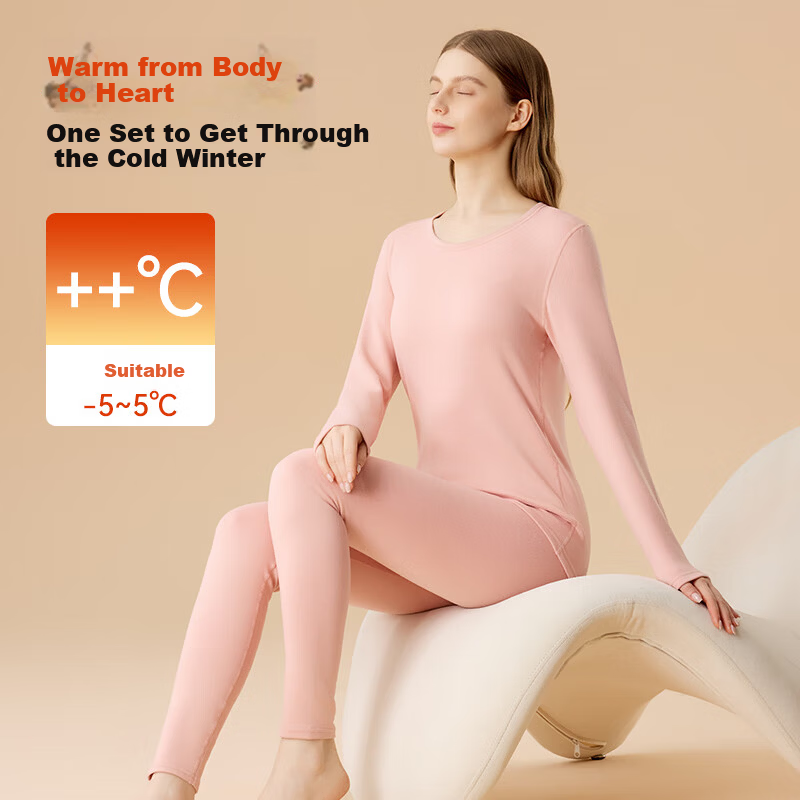 MiiOW Thin Autumn Thermal Underwear Set for Women Wool Silk Double-Sided Fleece Warm Pants and Shirt