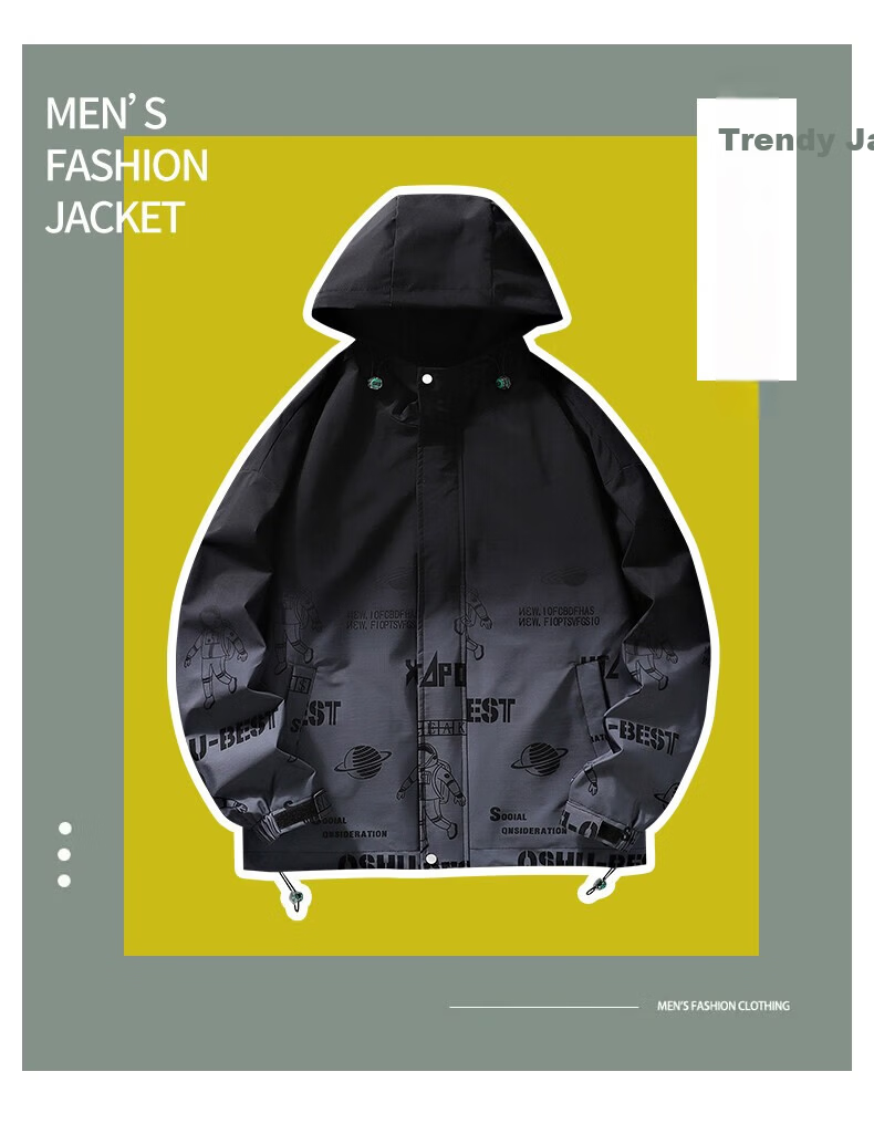 MULINSEN Men's Hooded Jacket Loose Gradient Color Large Size Spring Autumn Trendy Top White L 1