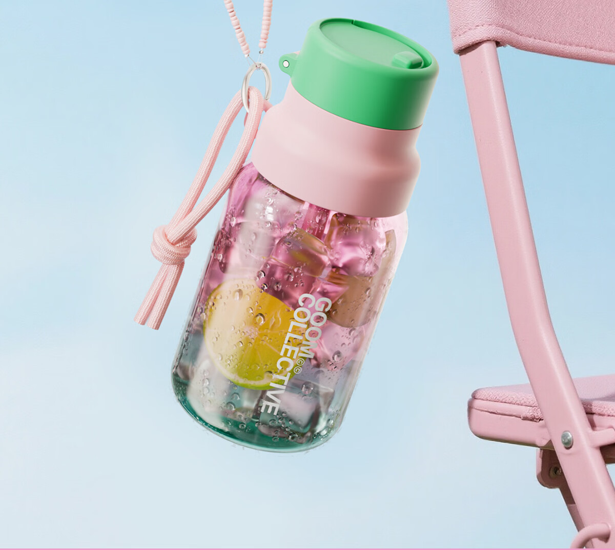 GOOM Light Summer Plastic Cup with Straw Dual Drink High Temperature Resistant Coffee Cup for Women High Aesthetic Water Cup 550ML Pink Green 4