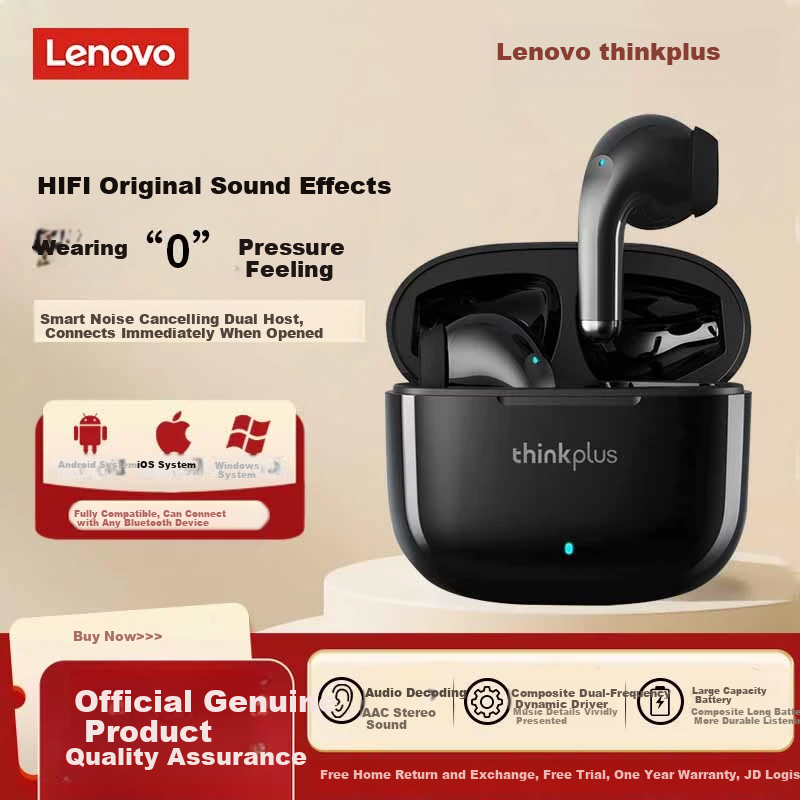 Lenovo LP40pro Bluetooth Wireless Semi-In-Ear Earphones Running Sports Music Call Noise Cancelling Gaming Long Battery Life Compatible with Apple Huawei Xiaomi Black