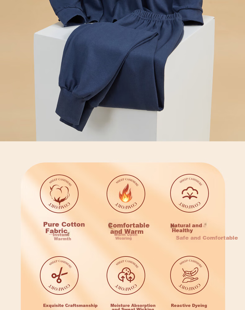 Bejirog Middle-aged and Elderly Men's Autumn Cotton Thermal Underwear Set Base Layer Warm Thin Cotton Sweater Dark Blue Set 2XL 2