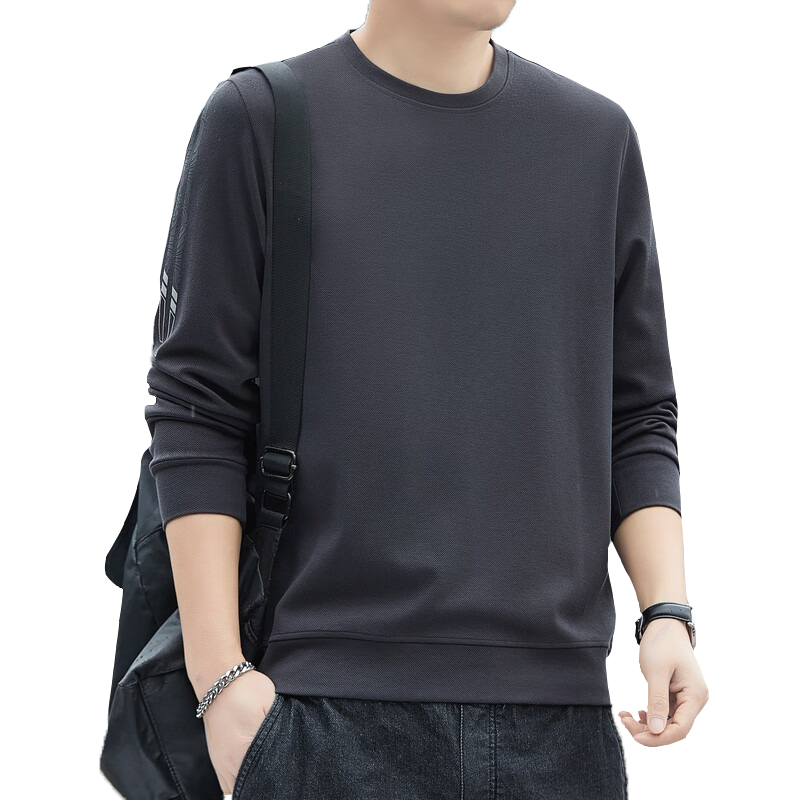 ROMON Men's Sweatshirt, Spring And Autumn Round Neck Loose High-End Long-Sleeve T-Shirt, Comfortable Base Layer Jacket for Men, 8939 Dark Gray 2XL