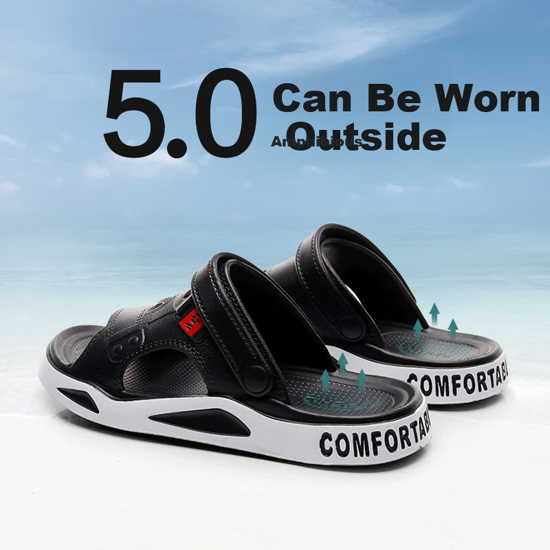 GUOLUOFEI Men's Beach Sandals Durable Trendy Non-Slip Outdoor Water-Resistant Driving Dual-Purpose Slippers White Size 40-41