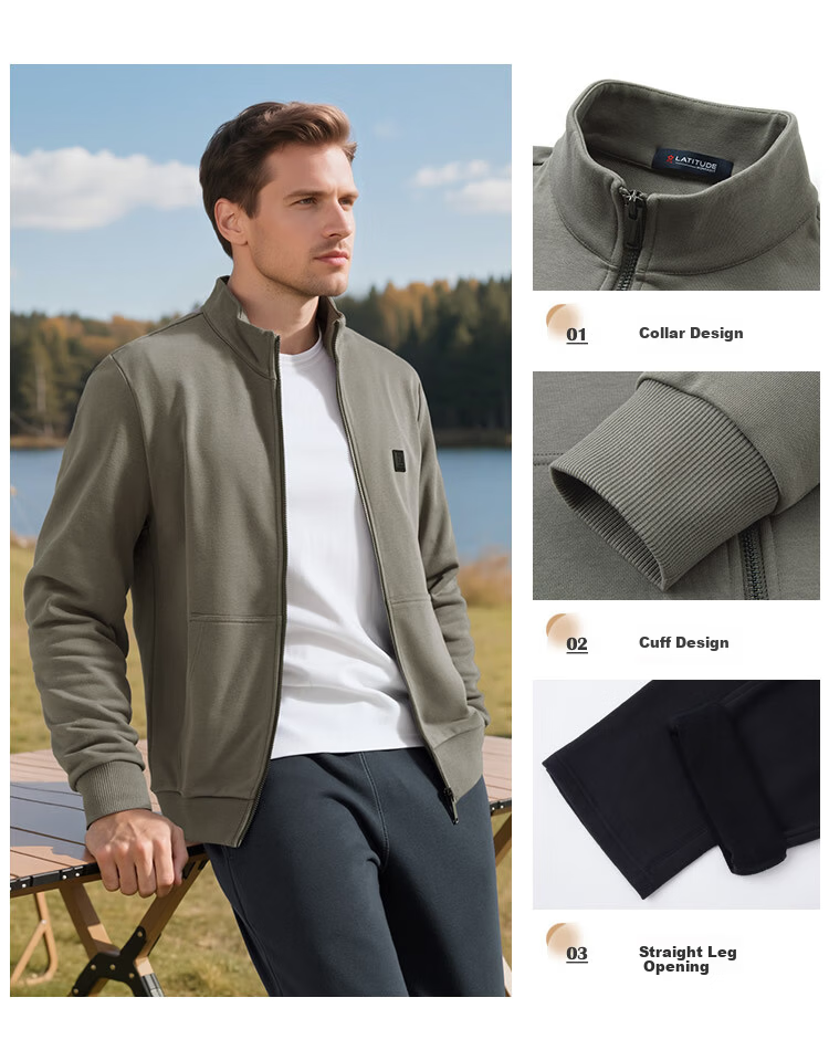 MONTAGUT Men's Spring and Autumn Casual Sports Suit Sweatshirt Jacket and Pants Running Sportswear Light Gray 2XL 4
