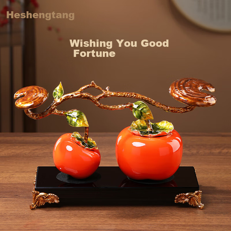 Heshengtang Persimmon Figurine New Chinese Style Light Luxury Enamel Color Housewarming Gift Opening Decoration for Living Room Entrance