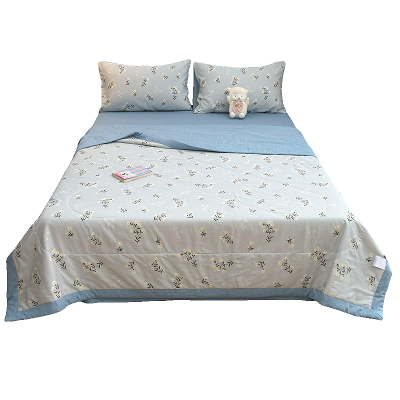Jinhao Class A 100% Cotton Summer Quilt Machine Washable Air Conditioning Thin Quilt Home Double Summer Quilt 2m x 2.3m Olive Chrysanthemum