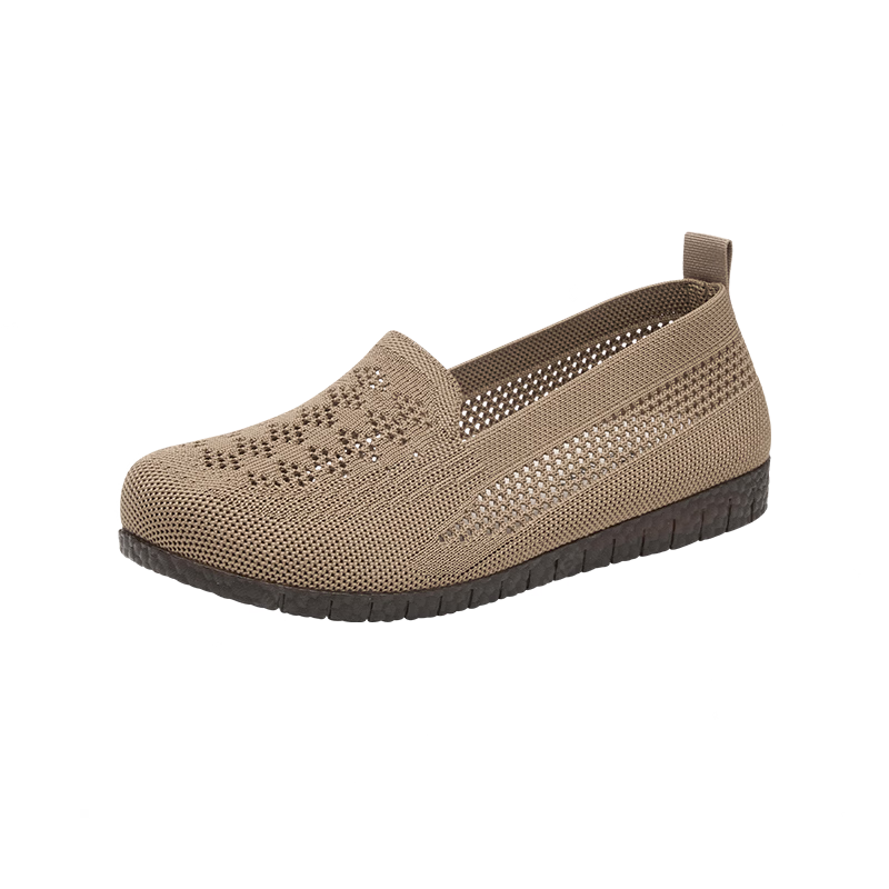 Edison Breathable Flyknit Women's Casual Shoes Comfortable Soft Sole Mom Shoes Flat Old Beijing Cloth Shoes Black 37