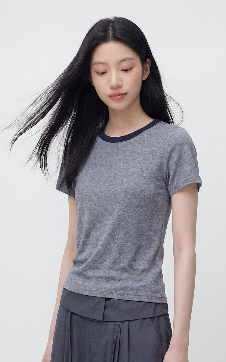 Semir Mall Same Style | Women's Summer Short Sleeve T-Shirt Color-Block Stitch Slim Fit 2026 Casual Pullover 101326100050 2