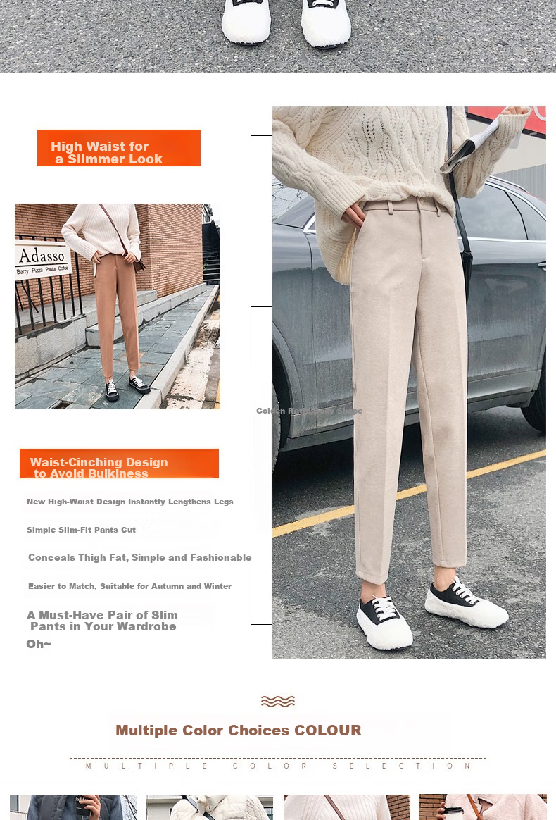 Langsha Women's Woolen Autumn Winter Straight-leg Harem Cropped Carrot Pants Loose Casual Trousers 4