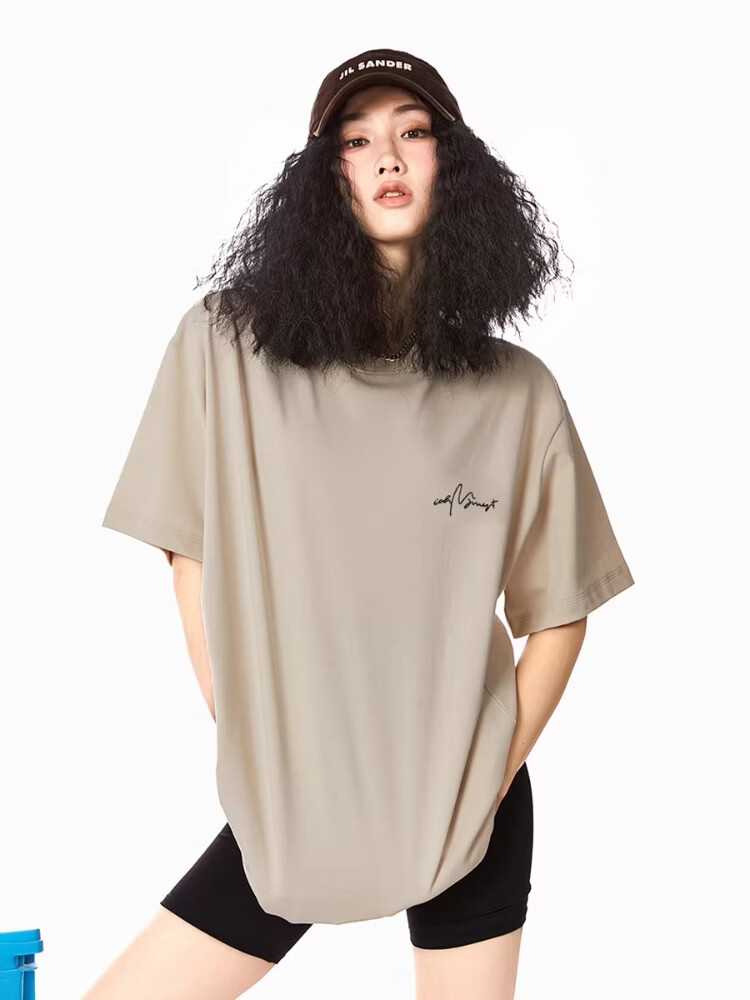 ICH MODE 260G Heavyweight Trendy Back Print Oversize T-Shirt Women Top Apricot L 11