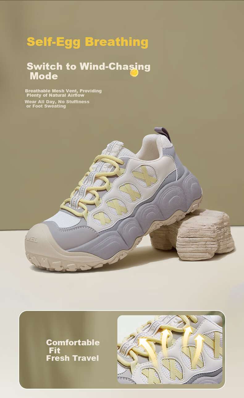 CAMEL Nimeng 2nd Generation Ugly Cute Women's Outdoor Versatile Height-Increasing Casual Shoes L26S202119 Off-White/Pink Size 35 3
