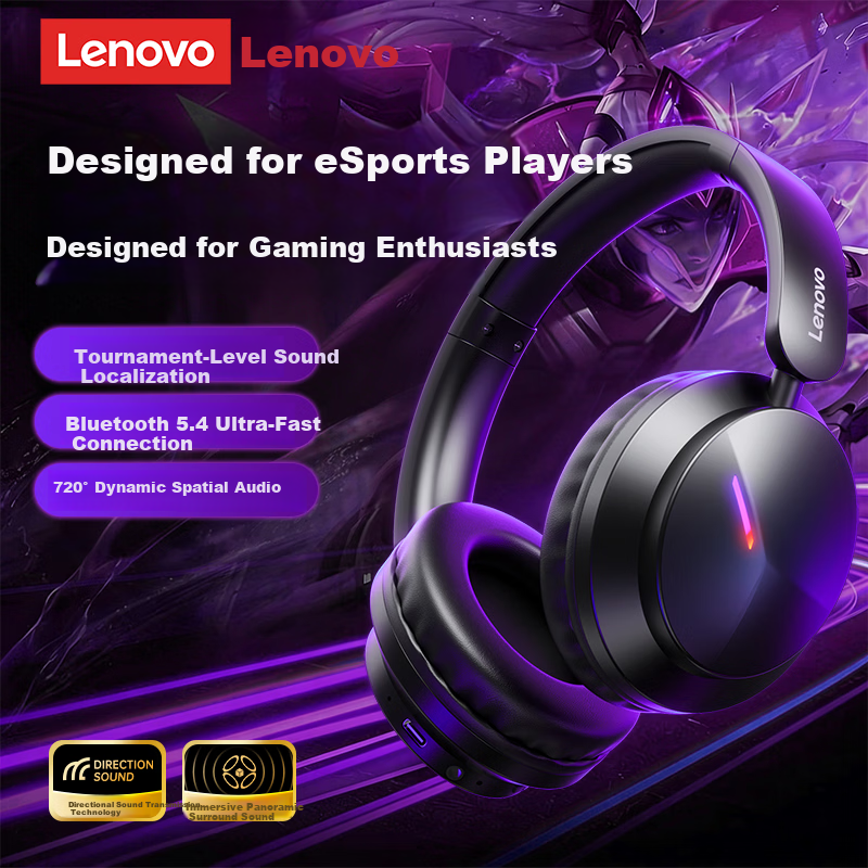 Lenovo Official JD Self-operated Gaming Headset Over-ear Bluetooth Wireless Long Battery Life FPS PUBG Delta Fearless Contract EH140 Black