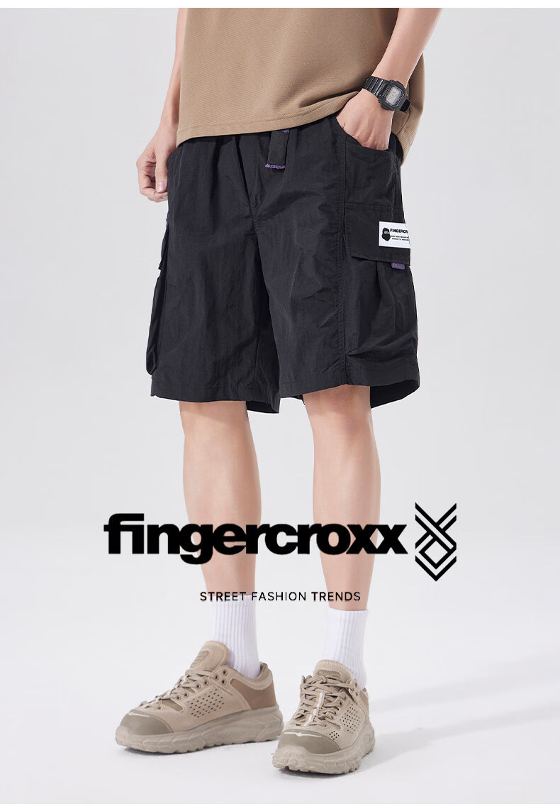 Fingercroxx IT American Style Loose Fit Work Shorts 2026 Summer Men's Lightweight Simple Quick-Dry Knee-Length Shorts Black 2XL 3