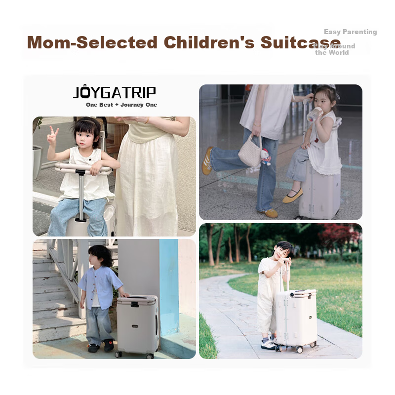 JOYGATRIP Mom Luggage Kids Ride-On Baby Stroller Trolley Suitcase Travel Case Milk Coffee 24 Inch