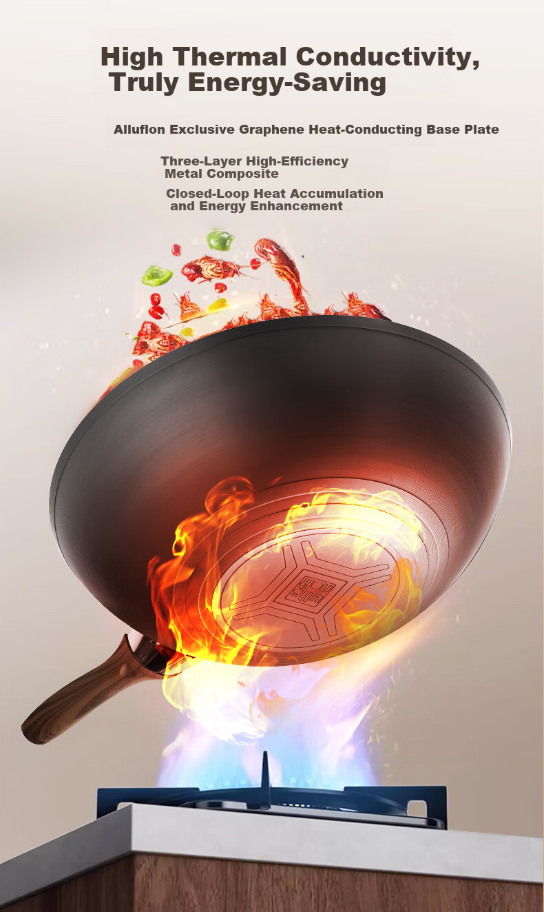 Alluflon Aluflon Titanium Volcanic Iron Frying Pan Healthy 0 Fluoride Rust-Free No Seasoning Non-Stick Home Cooking Wok 12