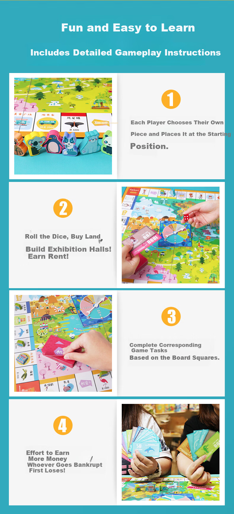 Mr. Toy Children's Board Game Boys Girls Birthday Gift Extra Large Deluxe Parent-Child Interactive Educational Toy [Zoo Adventure] 4