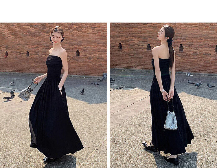 Mt Elegant Declaration Summer French Vintage Off-Shoulder Ruffled Waist-Slimming Dress for Women High-End Feel 10