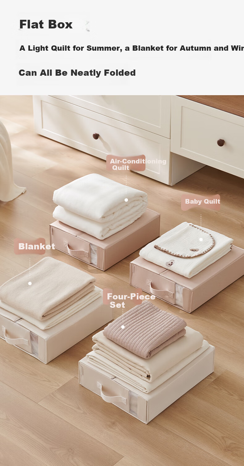 EACHY Bed Sheet and Duvet Cover Four-Piece Set Storage Box - Foldable Fabric Storage Bin in Wood Peach Pink, Extra Large 6