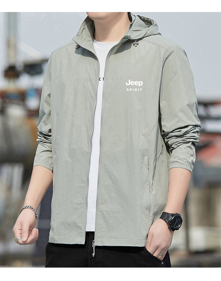 JEEP SPIRIT Men's Summer Ice Silk Breathable Sun Protection Jacket Quick-Dry Outerwear Mountain Gray L 6